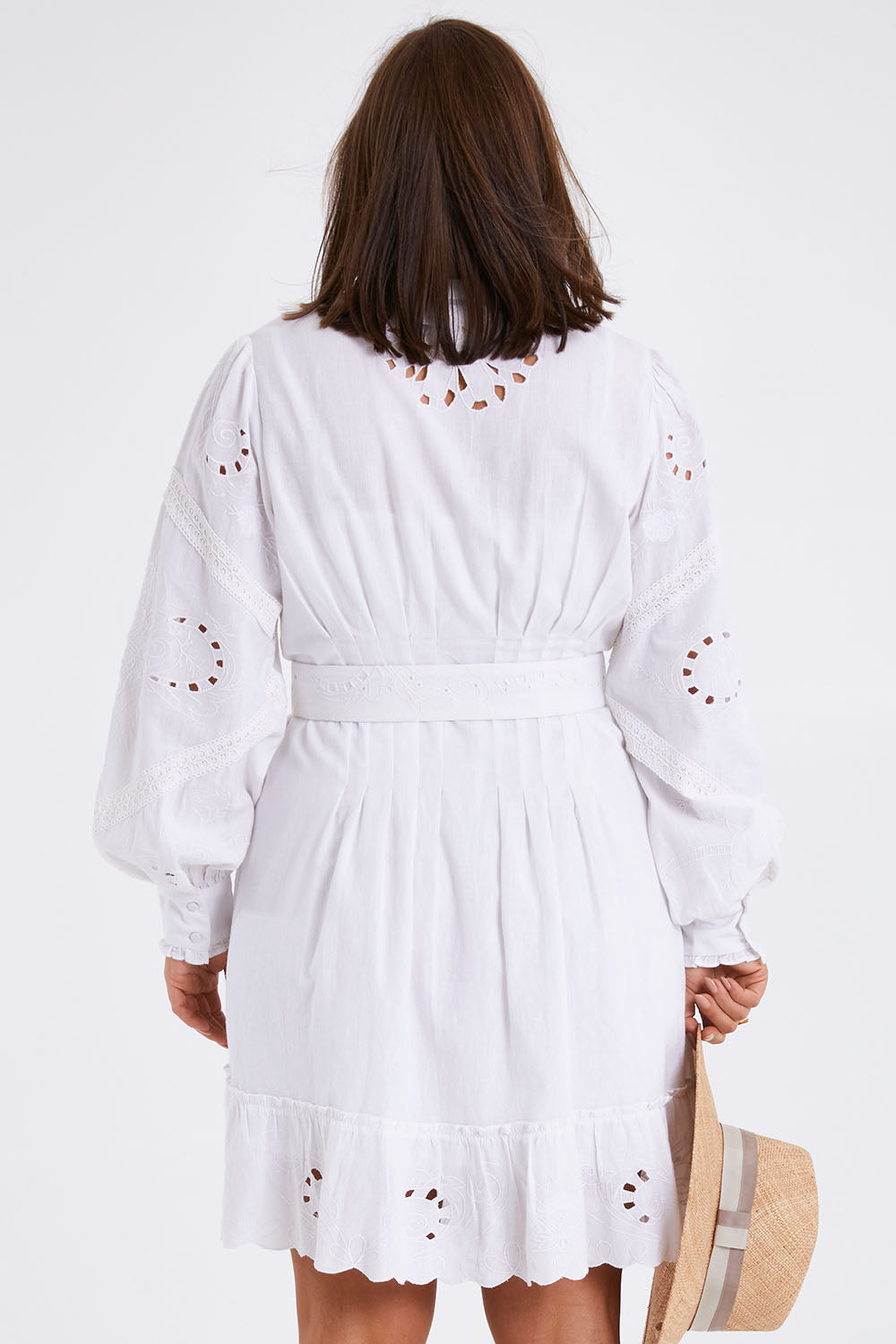 Model Monique wearing size 14 of the One Fine Day Dress in colour White (White), from the back