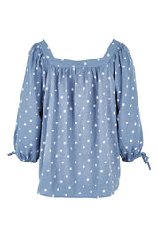 Product shot of the Picking Flowers Blouse in colour Bluehue (Blue), from the back