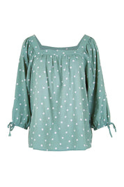 Product shot of the Picking Flowers Blouse – Sagehue in colour Sagehue, from the front