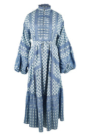 Product shot of the Under A Blue Sky Maxi Dress in colour Bluefleur (Blue), from the front
