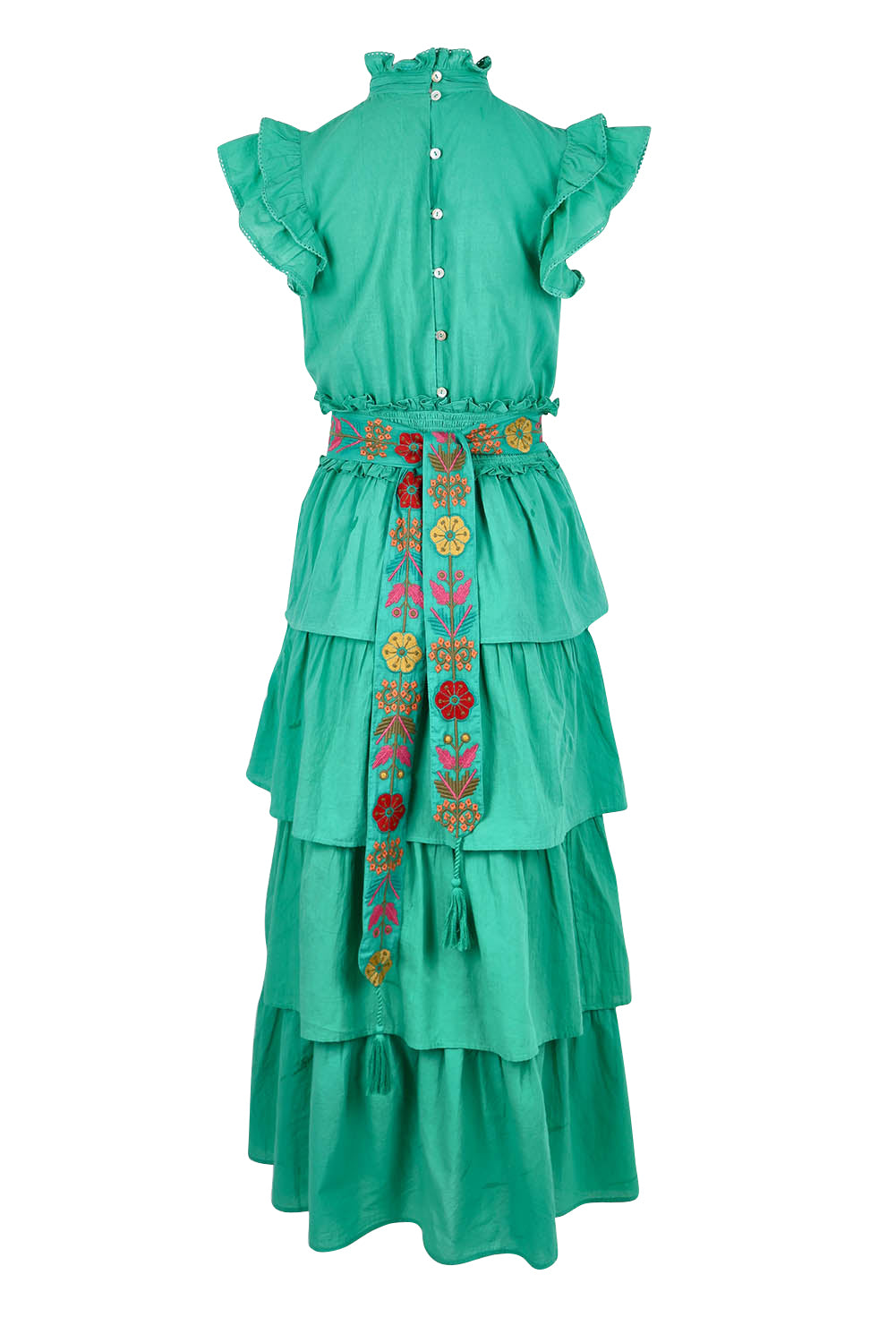 Product shot of the Perfect Dream Cotton Maxi Dress in colour Emerald (Green), from the back