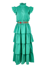Product shot of the Perfect Dream Cotton Maxi Dress in colour Emerald (Green), from the front