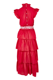 Product shot of the Perfect Dream Cotton Maxi Dress in colour Red (Red), from the back