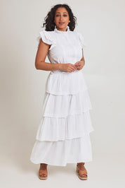 Model Terri-Leigh wearing size 14 of the Perfect Dream Cotton Maxi Dress in colour White (White), from the front, showing the whole outfit