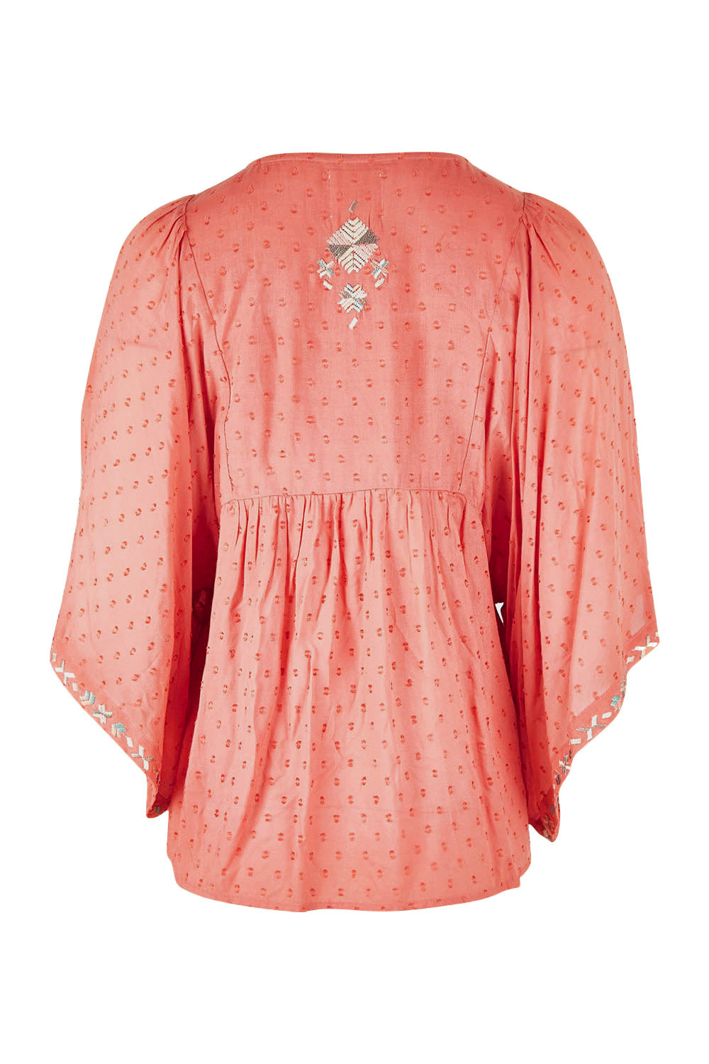 Product shot of the Simple Things Embroidered Top in colour Peach (Pink), from the back