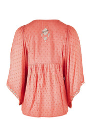 Product shot of the Simple Things Embroidered Top in colour Peach (Pink), from the back