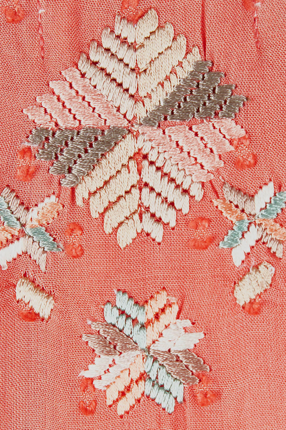 Product shot of the Simple Things Embroidered Top in colour Peach (Pink), detail