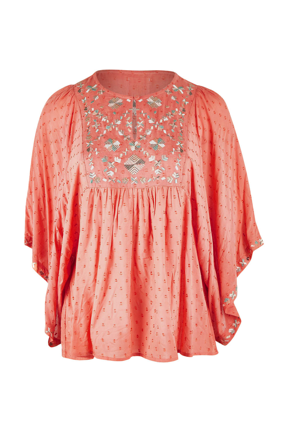 Product shot of the Simple Things Embroidered Top in colour Peach (Pink), from the front
