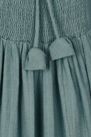 Product shot of the Chasing Butterflies Cotton Dress in colour Sage (Green), detail