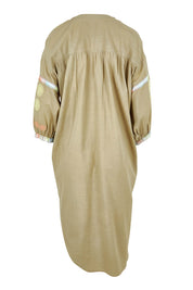 Product shot of the Now And Then Embroidered Tunic Dress in colour Khaki, from the back