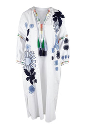 Product shot of the Now And Then Embroidered Tunic Dress in colour White (White), from the front