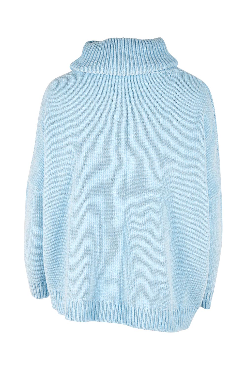 Product shot of the Hold Me In Your Arms Chenille Sweater in colour Iceblue (Blue), from the back