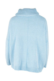 Product shot of the Hold Me In Your Arms Chenille Sweater in colour Iceblue (Blue), from the back