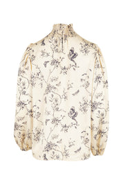 Product shot of the Teatime And Flowers Blouse in colour Cream (White), from the back