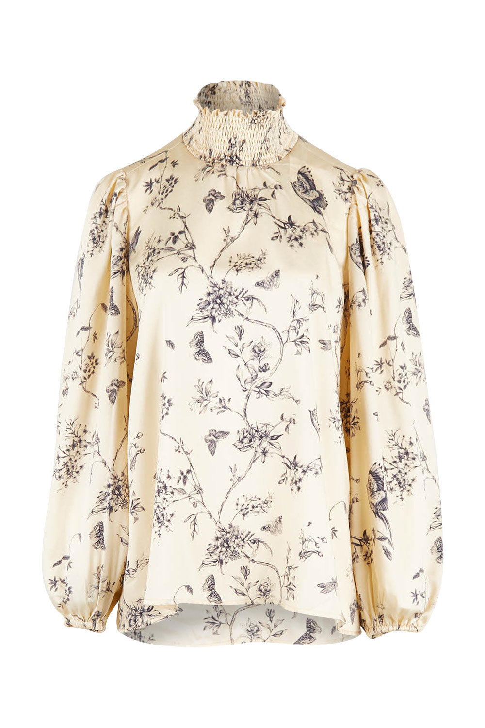 Product shot of the Teatime And Flowers Blouse in colour Cream (White), from the front