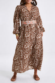 Model Monique wearing size 14 of the Feel Good Friday Dress in colour Hazelnut (White), from the front, cropped image