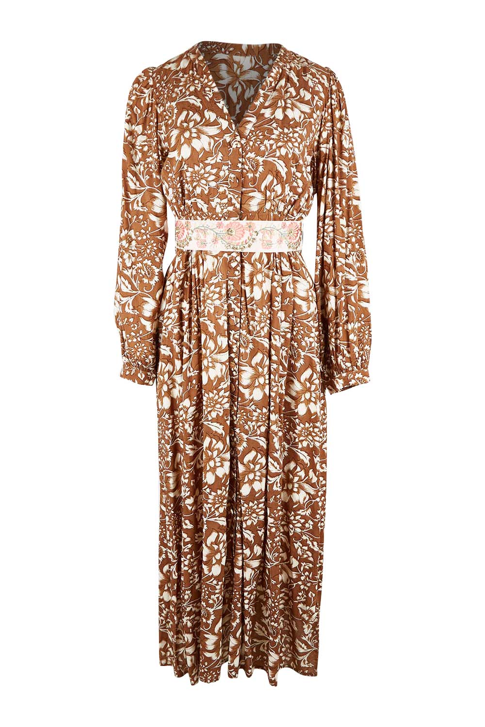 Product shot of the Feel Good Friday Dress in colour Hazelnut (White), from the front