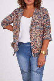 Model Anucia wearing size 14 of the Missing You Dearly Blazer in colour Blue (Blue), from the front, cropped image