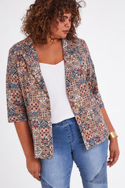 Model Anucia wearing size 14 of the Missing You Dearly Blazer in colour Blue (Blue), from the front, cropped image