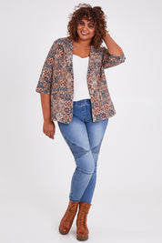 Model Anucia wearing size 14 of the Missing You Dearly Blazer in colour Blue (Blue), from the front, showing the whole outfit