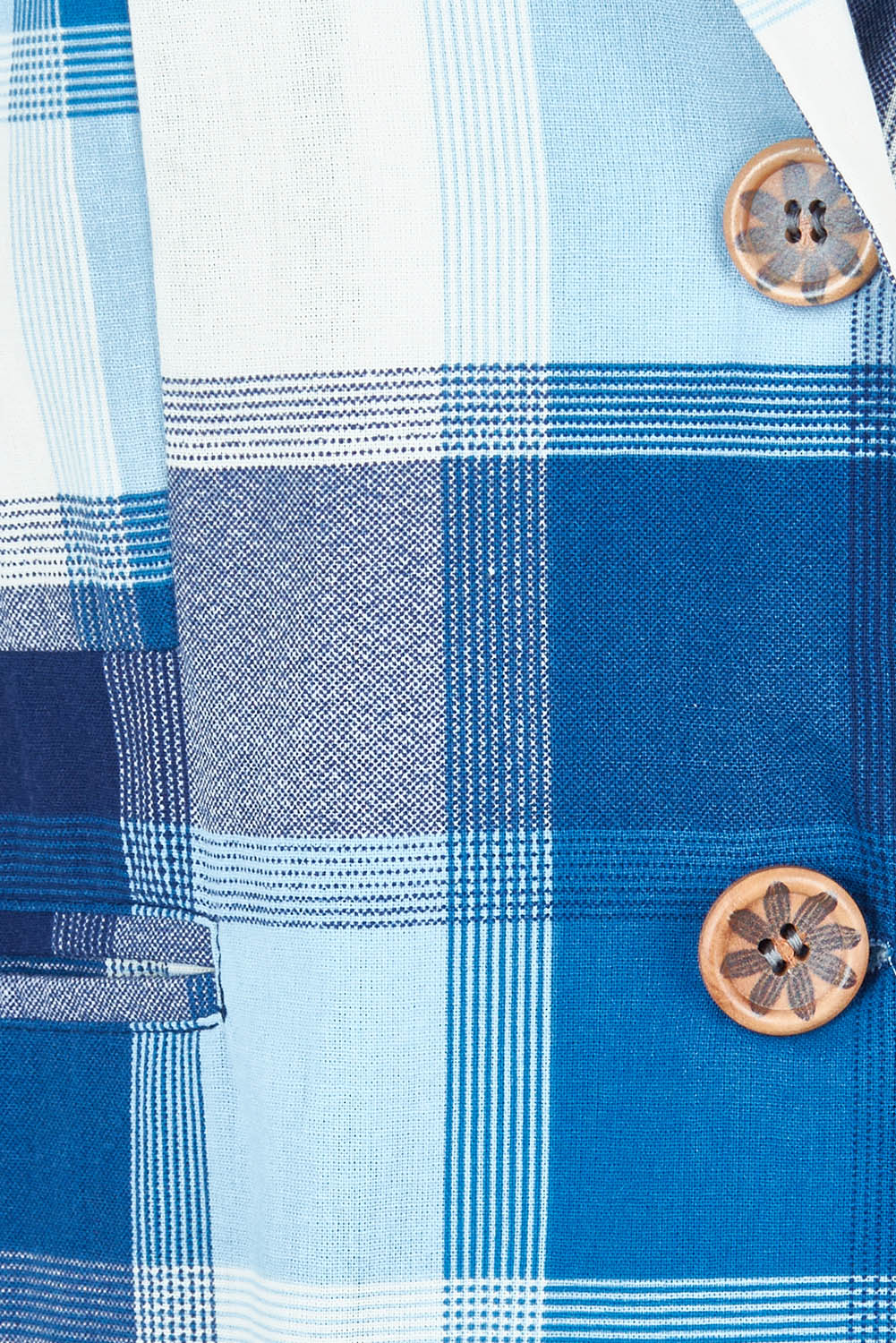 Product shot of the Missing You Dearly Blazer in colour Bluecheck (Blue), detail
