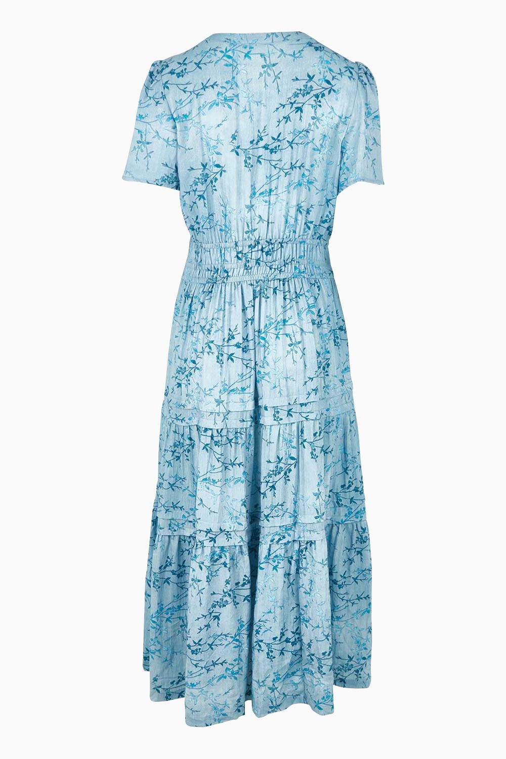 Product shot of the Sweet Pea Maxi Dress in colour Bluefleur (Blue), from the back