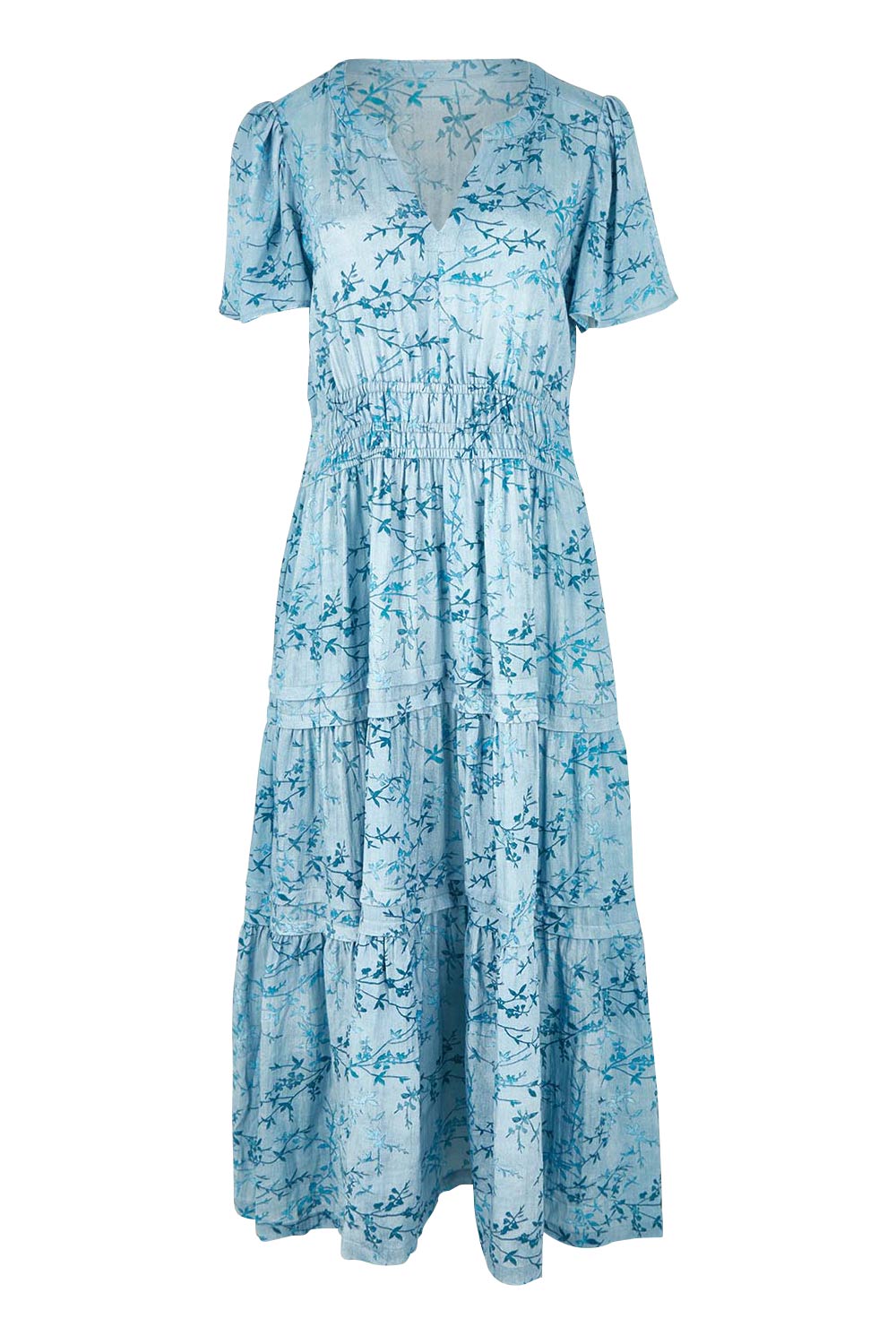 Product shot of the Sweet Pea Maxi Dress in colour Bluefleur (Blue), from the front