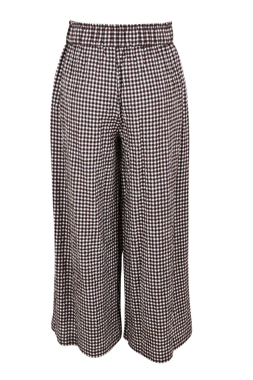 Product shot of the Break Of Day Cotton Pants - Choccheck in colour Choccheck, from the back