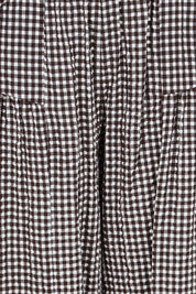 Product shot of the Break Of Day Cotton Pants - Choccheck in colour Choccheck, showing detail