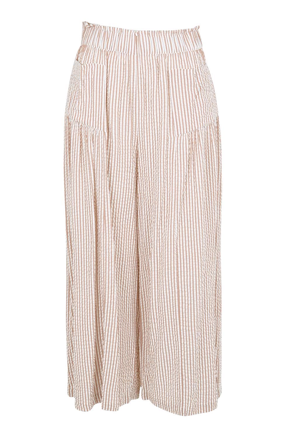 Product shot of the Break Of Day Cotton Pants - Sandstripe in colour Sandstripe, from the front