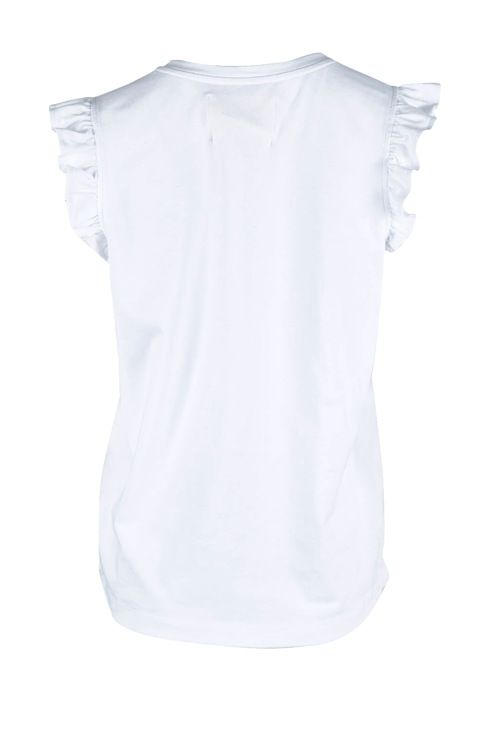 Product shot of the For The Frill Of It Tee in colour White (White), from the back
