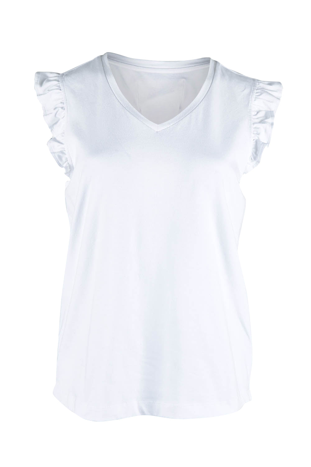 Product shot of the For The Frill Of It Tee in colour White (White), from the front