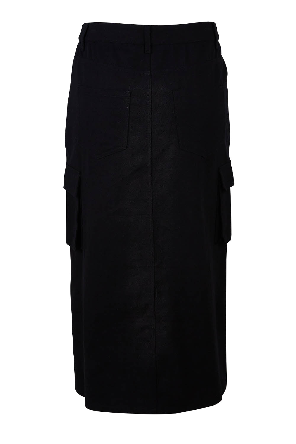 Product shot of the Carry Me With You Cargo Skirt in colour Black (Black), from the back