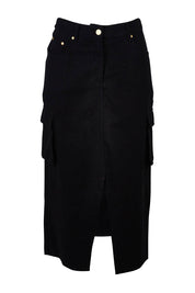 Product shot of the Carry Me With You Cargo Skirt in colour Black (Black), from the front
