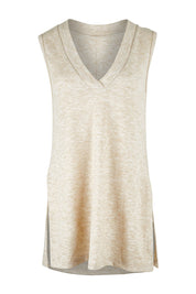 Product shot of the Snuggle Up Vest in colour Sand, from the front