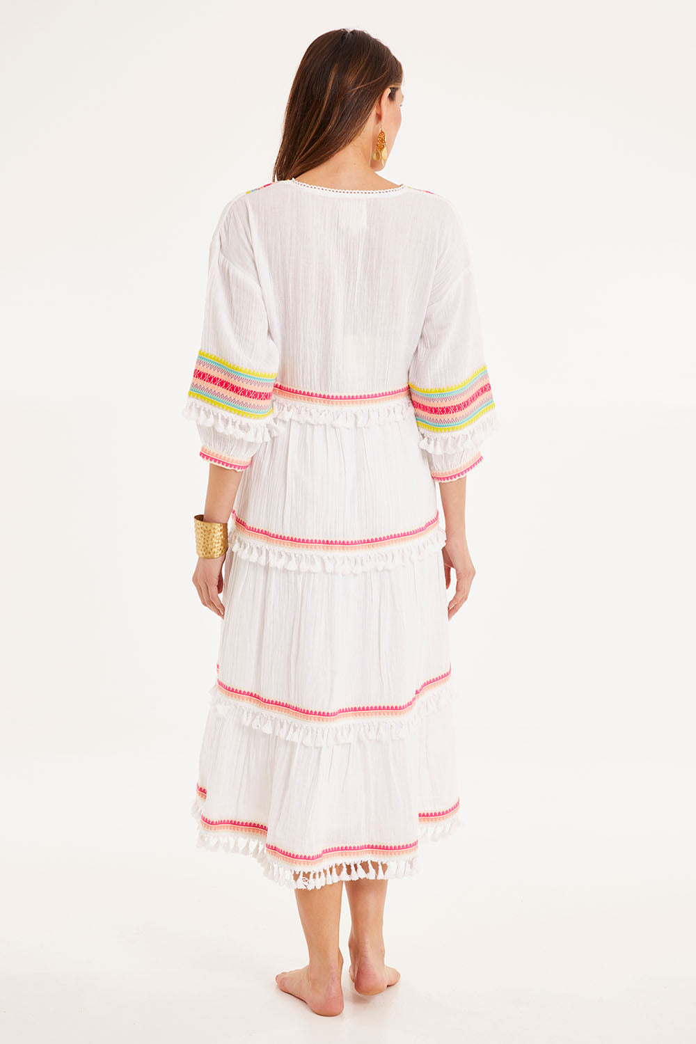 Model Madeline wearing size 10 of the State Of Mind Dress in colour White (White), from the back