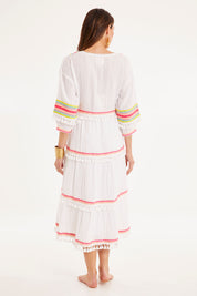 Model Madeline wearing size 10 of the State Of Mind Dress in colour White (White), from the back
