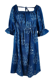 Product shot of the Sweet Memories Cotton Dress in colour Indigo (Blue), from the front