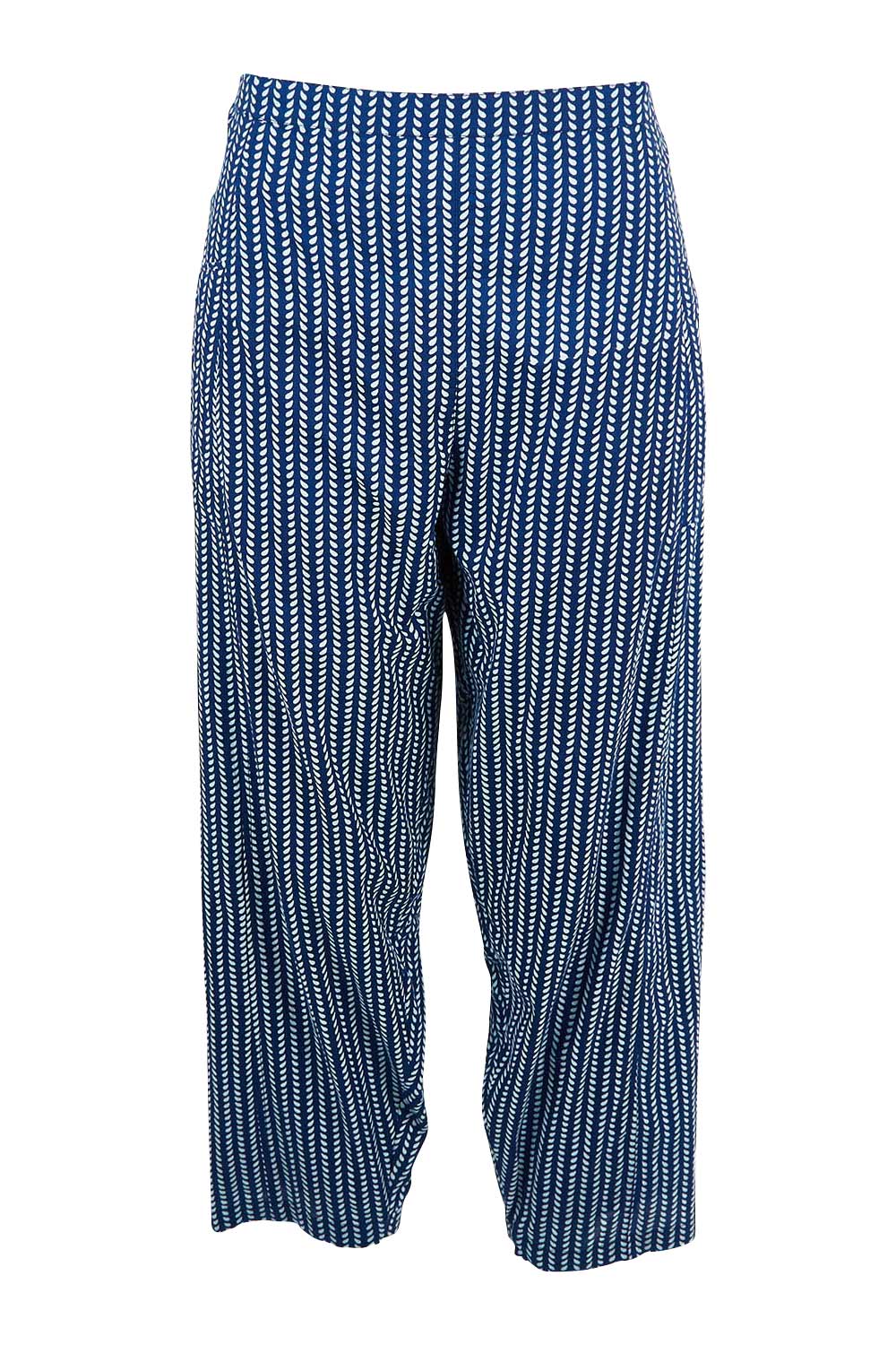 Product shot of the Relaxed Vibes Cotton Pants in colour Indigo (Blue), from the front