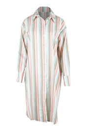 Product shot of the Happy Times Tunic Shirt in colour Stripe (Blue), from the front