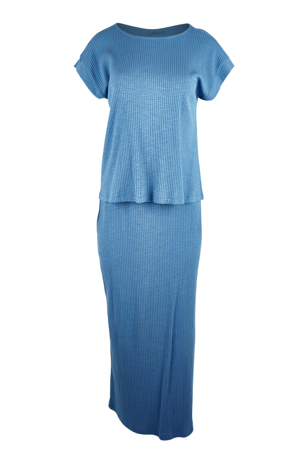Product shot of the Coffee Run Skirt Set in colour Blue (Blue), from the front