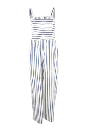 Product shot of the Locked In To Your Love Cotton Jumpsuit in colour Bluestripe (White), from the front