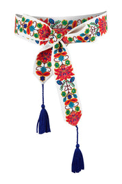 Product shot of the Finishing Touch Embroidered Belt in colour Bright, from the front