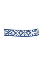 Product shot of the Finishing Touch Embroidered Belt in colour Navywhite (Blue), from the back