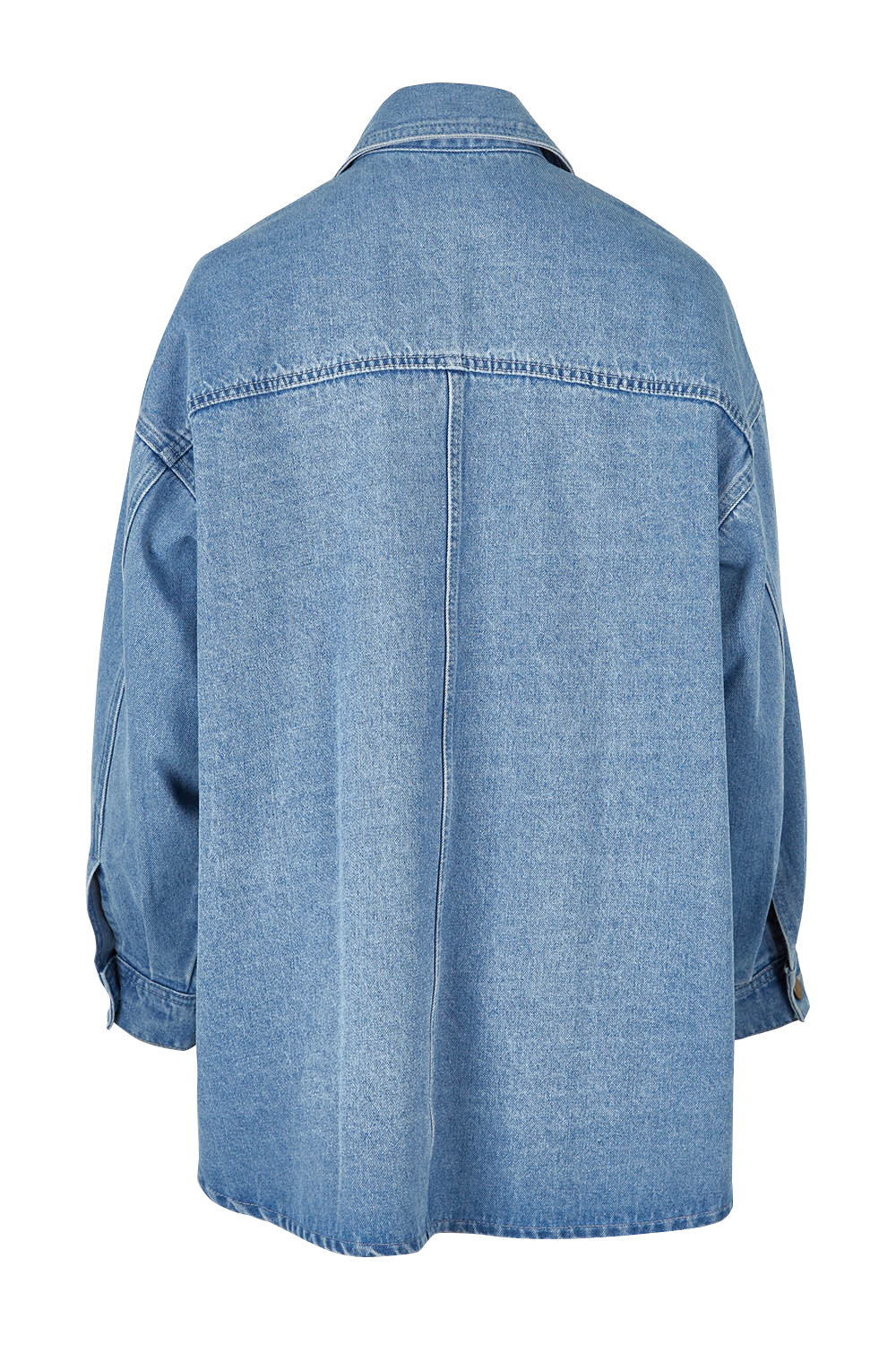 Product shot of the Good Times Oversize Denim Jacket in colour Denim (Blue), from the back