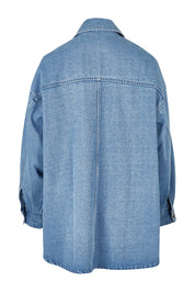 Product shot of the Good Times Oversize Denim Jacket in colour Denim (Blue), from the back
