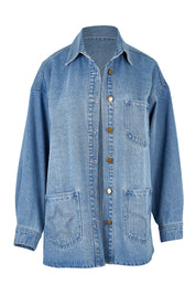 Product shot of the Good Times Oversize Denim Jacket in colour Denim (Blue), from the front