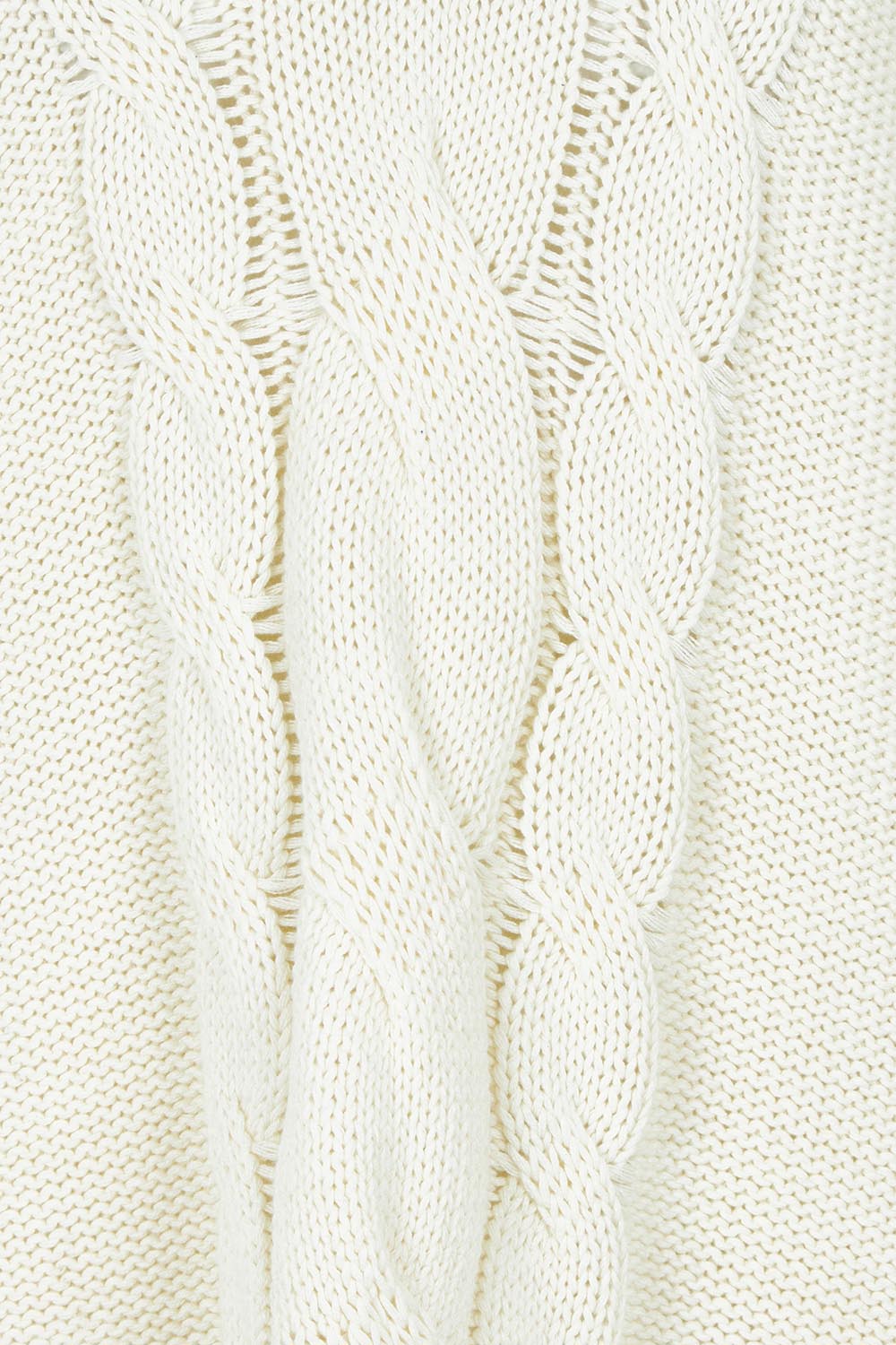 Product shot of the Cosy In Cable Cotton V Neck Jumper in colour Cream, detail