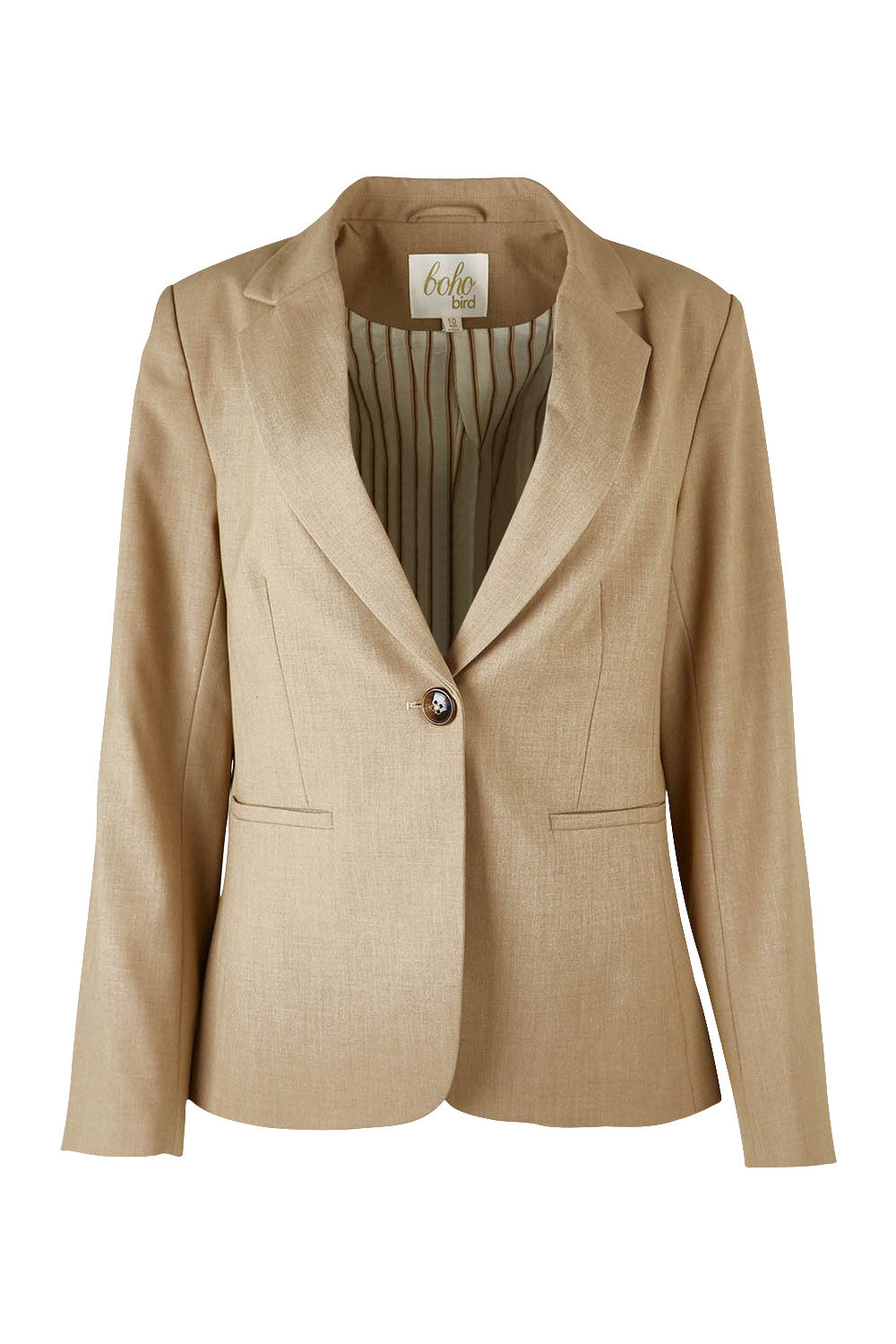 Product shot of the Sweet Whispers Blazer in colour Sand, from the front