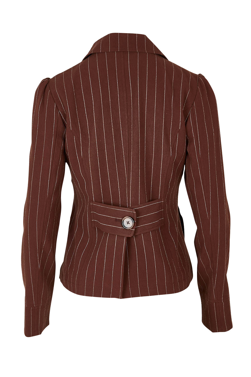 Product shot of the Across The Fields Pinstripe Jacket in colour Chocolate, from the back